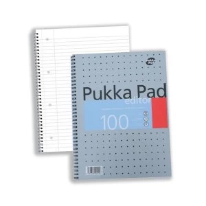 Image of Pukka Pad Editor Metallic A4 Pad Wirebound 80gsm Ruled and Margin 4 Hole 100 Pages Pack 3