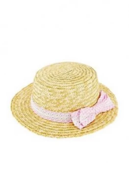 Image of Monsoon Girls Gingham Straw Lace Hat - Natural