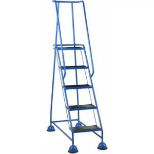 Image of Loops - 5 Tread Mobile Warehouse Steps blue 1.94m Portable Safety Ladder & Wheels