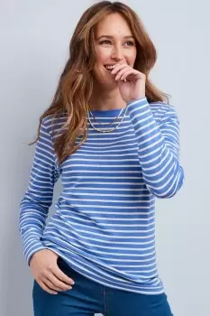 Image of Wrinkle Free Long Sleeve Boat Neck Stripe Jersey Top