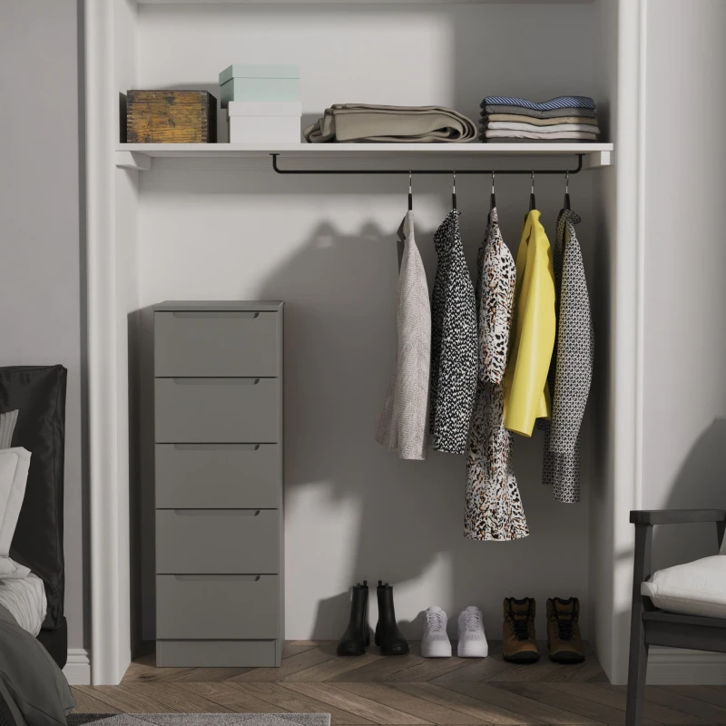 Image of Welcome Furniture Ready Assembled Milan 5 Drawer Bedside Cabinet In Dusk Grey MIL003DGDG