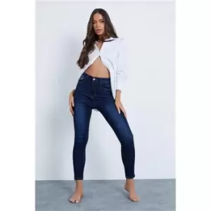 Image of I Saw It First Dark Wash Stretch High Waisted Skinny Jeans - Blue