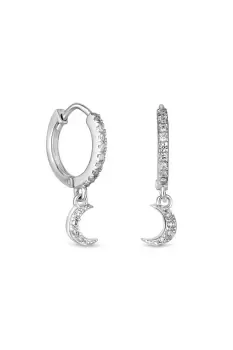 Image of Sterling Silver 925 Cubic Zirconia Mini Cresent Hoop Earrings
