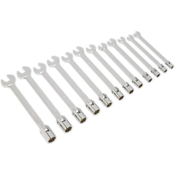 Image of Sealey 12 Piece Flexible Head Socket Open End Spanner Set