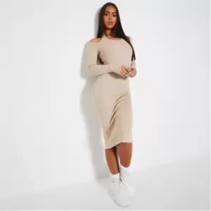 Image of I Saw It First Rib Halterneck Midi Dress - Neutral