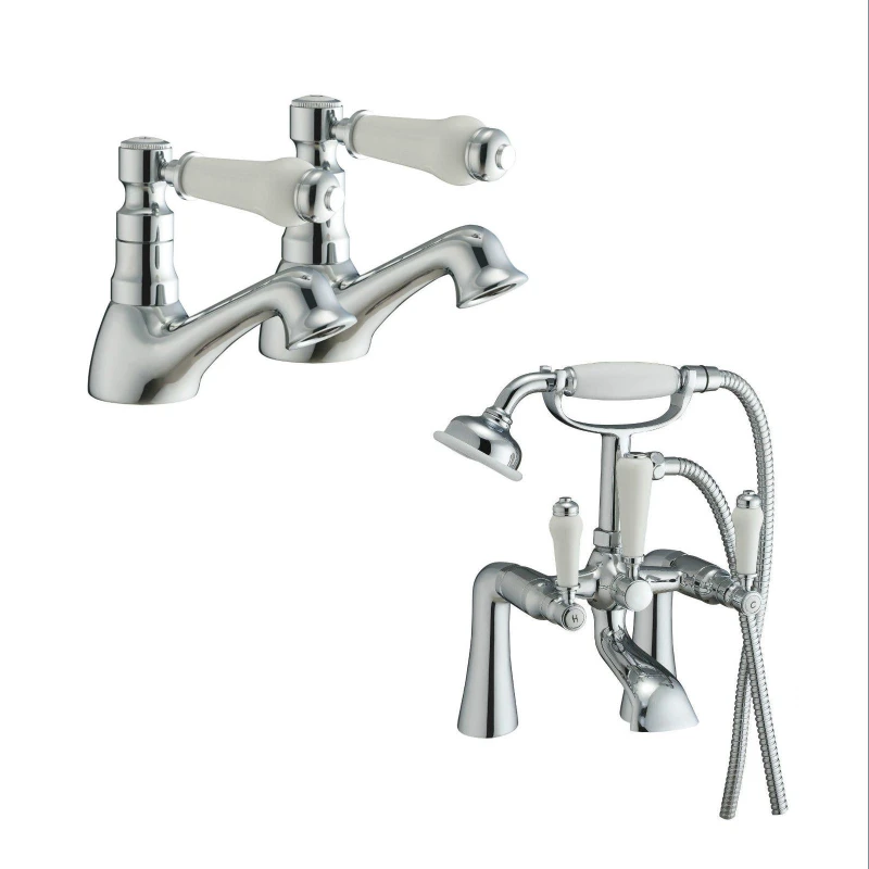 Image of Nes Home Chrome Traditional Basin Taps & Bath Shower Mixer Tap Set in Silver Silver Unisex
