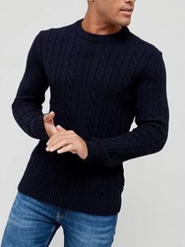 Image of Hugo Boss Namazio Cable Knitted Jumper Navy Size L Men