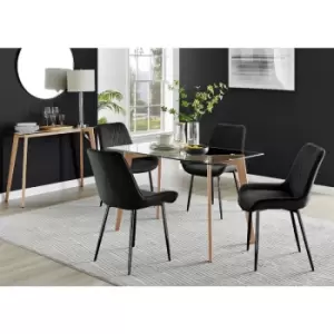 Image of Furniturebox UK - Furniturebox Malmo Rectangular Glass and Wooden Leg Modern Industrial Dining Table & 4 Black Pesaro Black Leg Velvet Chairs