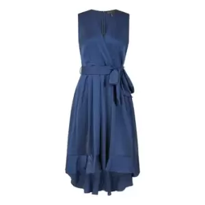 Image of Mela London Navy Satin Dipped Hem Midi Dress - Blue