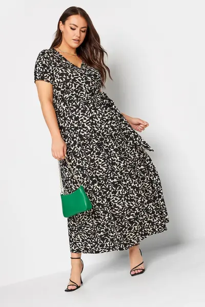 Image of Yours Wrap Dress Mono Silhouette, Black, Size 18, Women