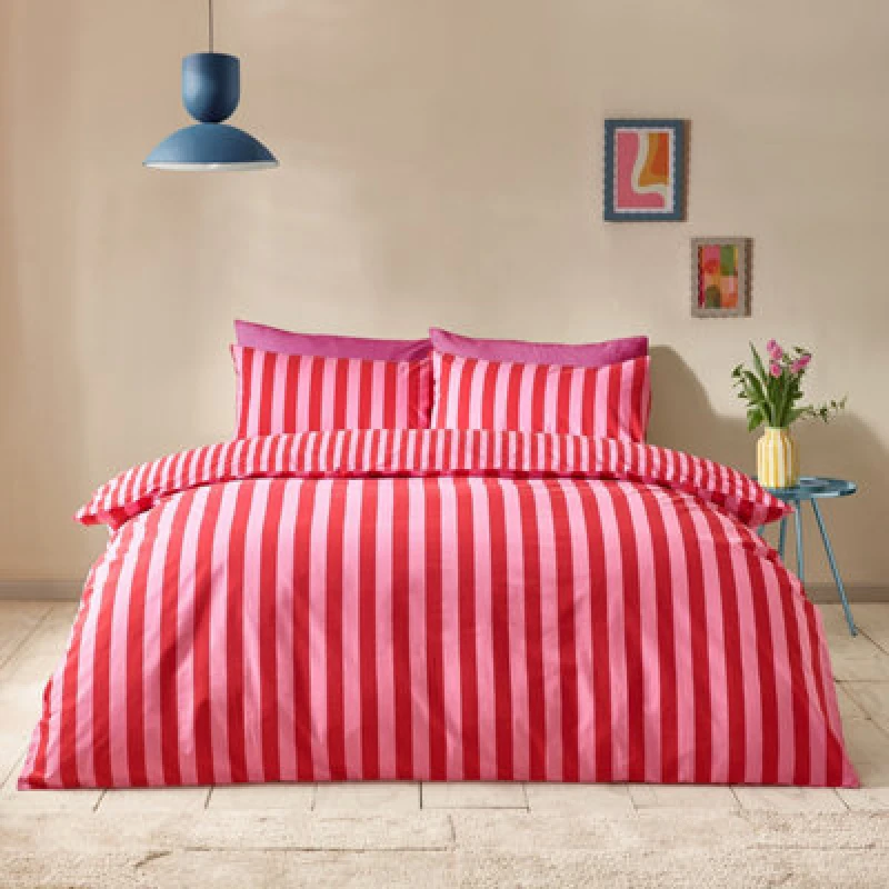 Image of Sassy B Stripe Tease Duvet Cover Bedding Set Red