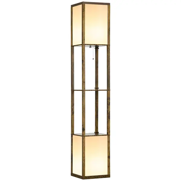 Image of HOMCOM Shelf Floor Lamp With Dual Light For Living Room Bedroom Brown