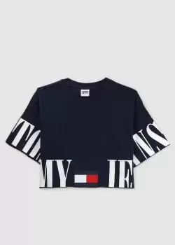 Image of Tommy Hilfiger Womens Navy Oversized Spell-Out T-Shirt In Twilight Navy