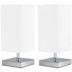 Image of Minisun - 2 x Square Chrome Touch Table Lamps - White - No Bulb