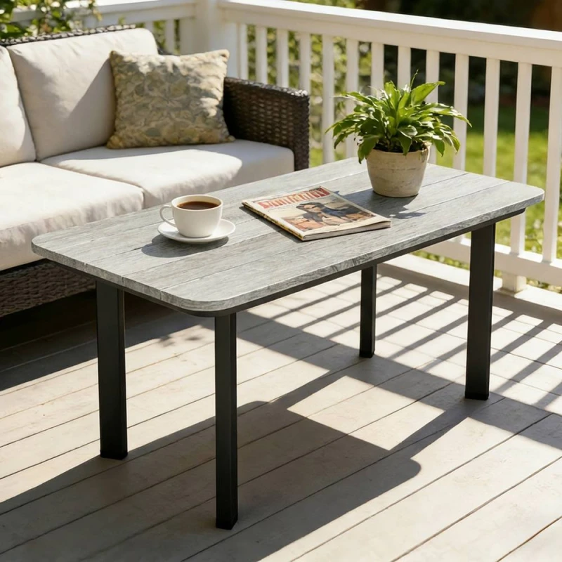 Image of OUTSUNNY Outdoor Coffee Table, Garden Table with Slatted WPC Top, Grey Grey Unisex