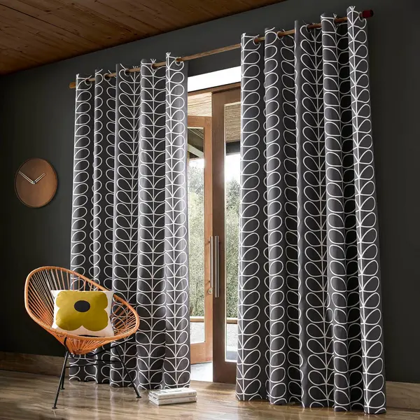Image of Orla Kiely Linear Stem Curtains, 117 x 229cm, Charcoal