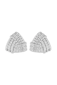 Image of Rhodium Plated Pave Twist Triangle Stud Earrings