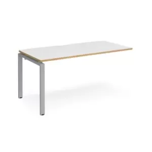 Image of Bench Desk Add On Rectangular Desk 1600mm White/Oak Tops With Silver Frames 800mm Depth Adapt