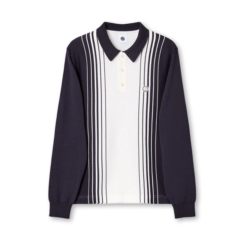 Image of Pretty Green Mens Gradient Knitted Long-Sleeve Polo Shirt Navy male Small