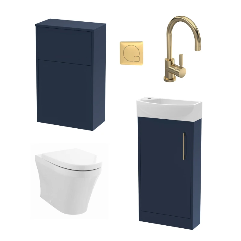 Image of Balterley Cloakroom Right Hand Vanity WC Unit Toilet and Tap Blue Brass 440mm Blue unisex
