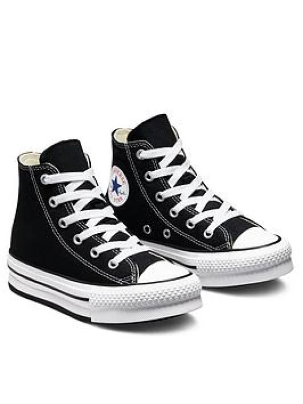 Image of Converse Kids All Star Eva Lift Hi Platform Trainers Black White Lace, 1 Youth