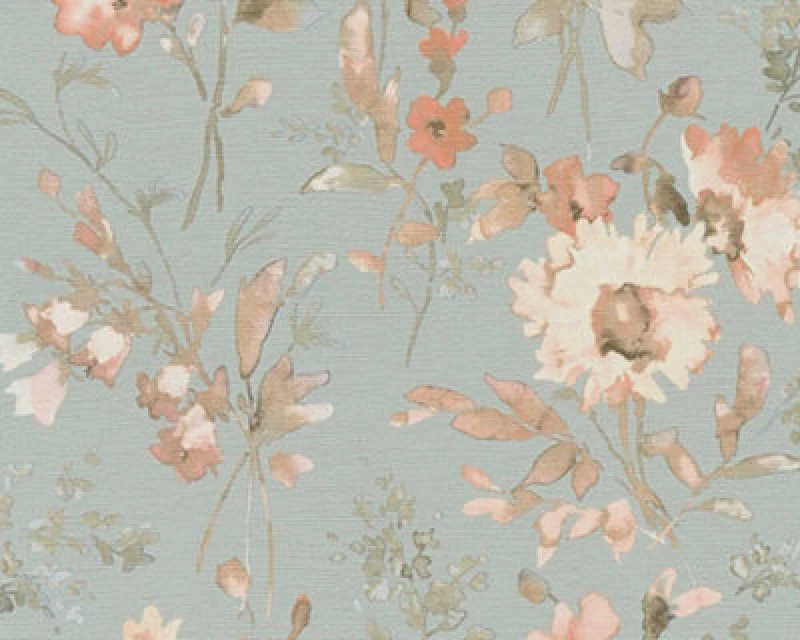 Image of As Creation Cosmoliving Painted Flower Floral Paradise Blue Wallpaper 790616