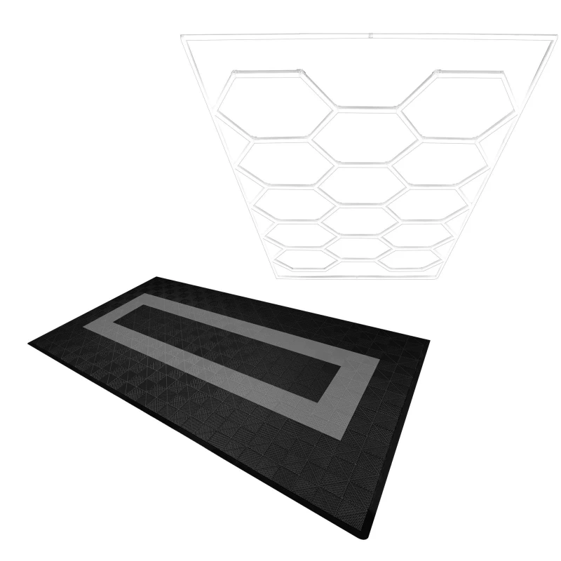 Image of Monstershop Hexagon LED Light & Vented Garage Floor Tiles With Edges - 90 Black & 30 Grey Black