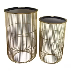 Image of Set of 2 Decorative Side Tables in Gold & Navy Blue