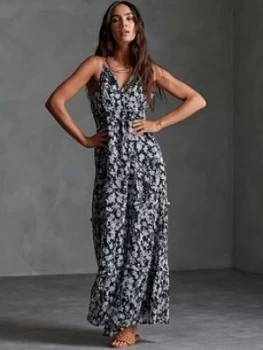 Image of Superdry Margaux Maxi Dress - Navy, Size 6, Women
