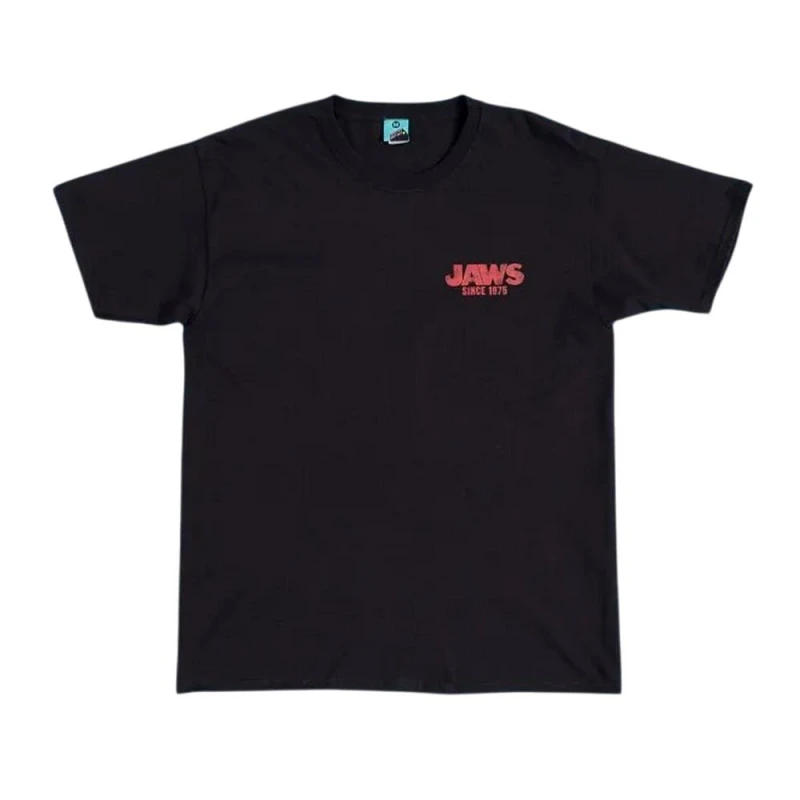 Image of Jaws Mens Amity Island Welcomes You Back Print T-Shirt in Black Size: Small Black Male S