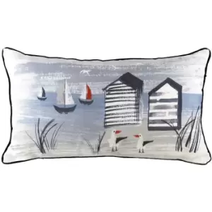 Image of Nautical Beach Hut Cushion Cover (43cm x 43cm) (Blue/Grey/Black) - Blue/Grey/Black - Evans Lichfield
