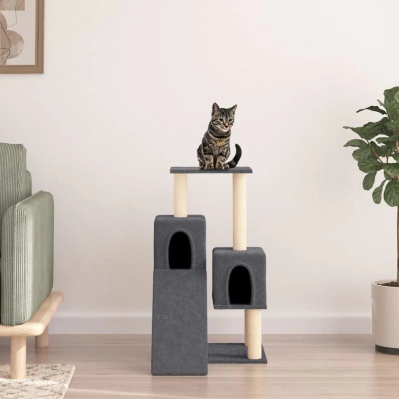 Image of vidaXL Cat Tree with Sisal Scratching Posts Dark Grey 82cm, Grey 171779