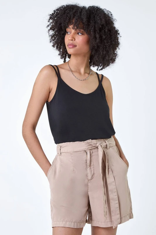 Image of Roman Womens Plain Double Strap V-Neck Stretch Vest Top in Black Size: 14 Black Female 14