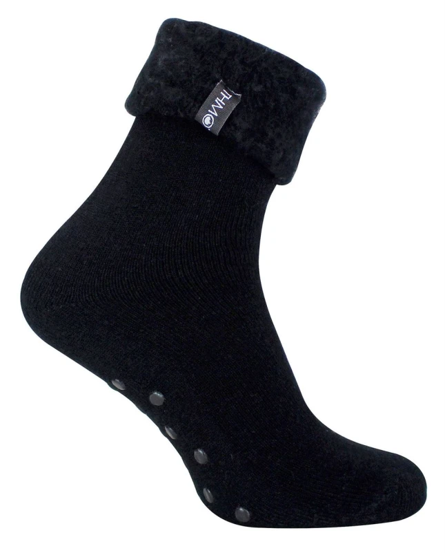 Image of THMO THMO - Mens Plain Slipper Bed Socks - Black