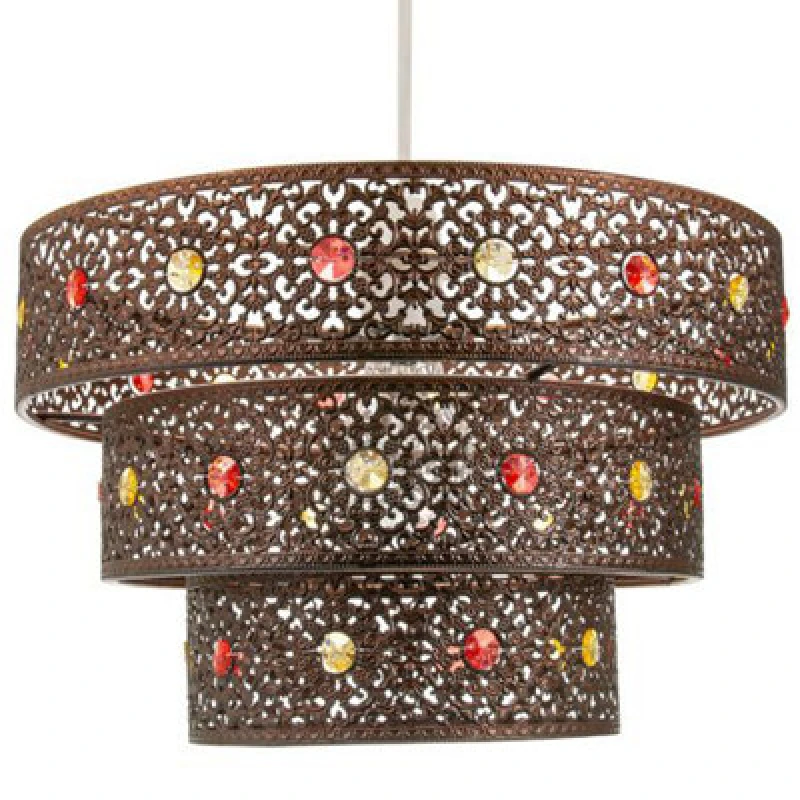 Image of Happy Homewares Antique Bronze Acrylic Gem Moroccan Style Triple Tier Pendant Lighting Shade