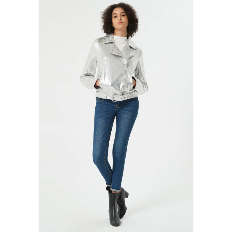 Image of Be You Metallic Biker Jacket - Silver Silver 8