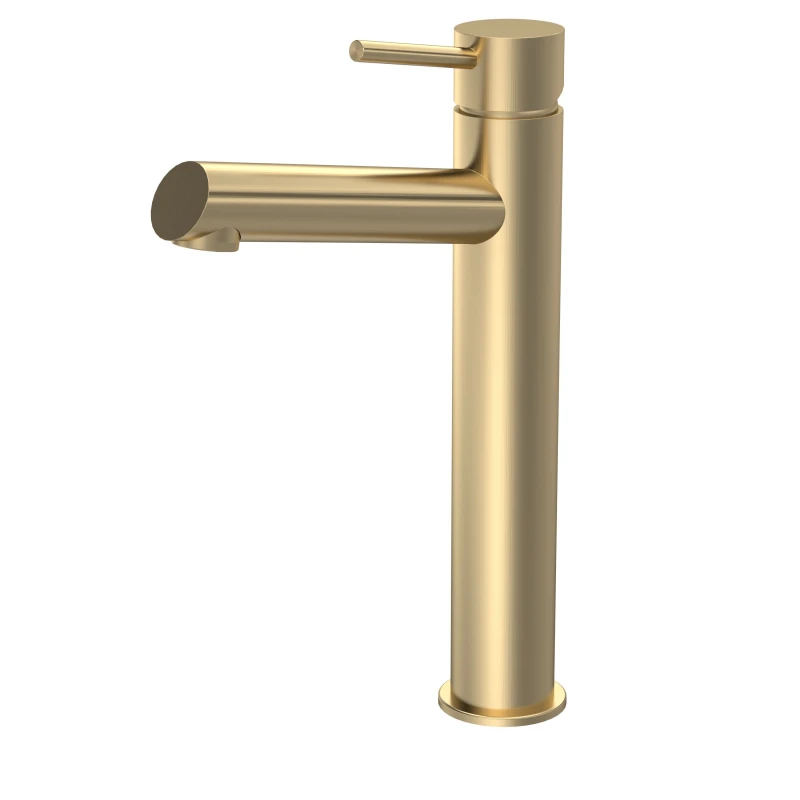 Image of Balterley Minimalist Round Tall Mono Basin Mixer Tap Brushed Brass Bronze