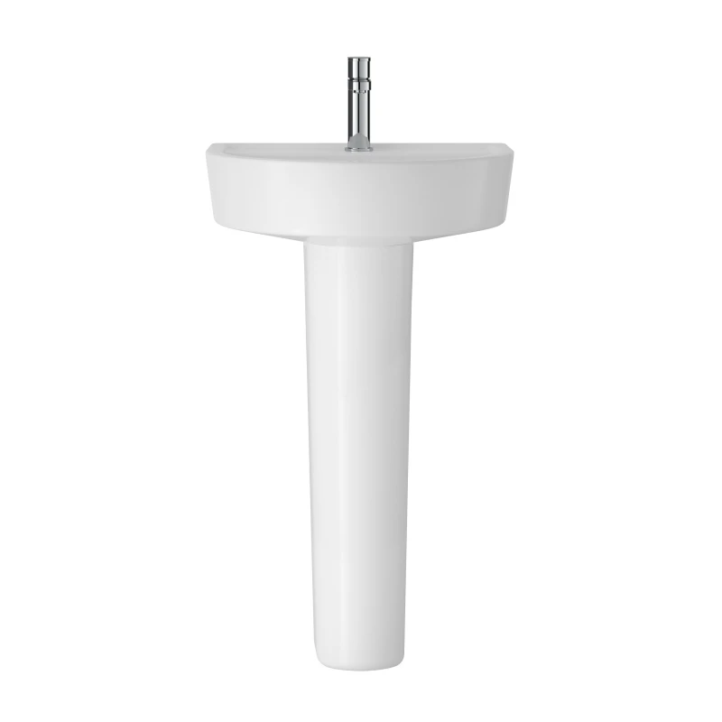 Image of Balterley Mila Ceramic D Shape Basin Full Pedestal Tap Not Included 420mm White