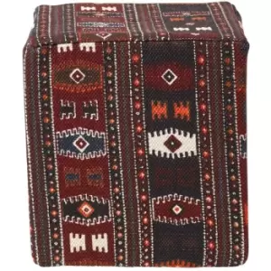 Image of Homescapes - Multicolour Kilim Print Cotton Cube Pouffe 36 x 36 x 38cm - Multi