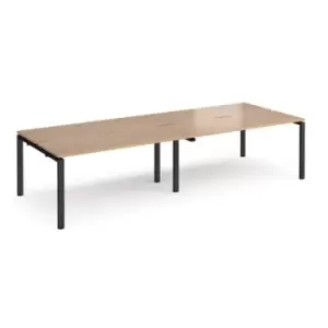 Image of Bench Desk 4 Person Rectangular Desks 2800mm Beech Tops With Black Frames 1200mm Depth Adapt