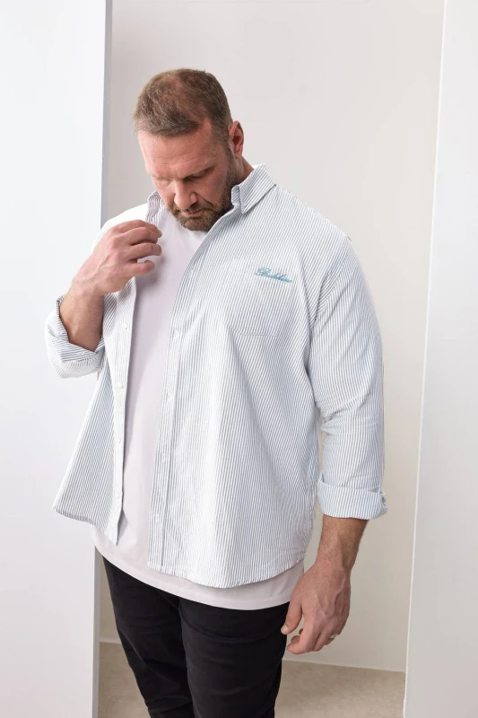 Image of BadRhino Mens Stripe Oxford Shirt in Light Blue Size: XL Light Blue Male XL