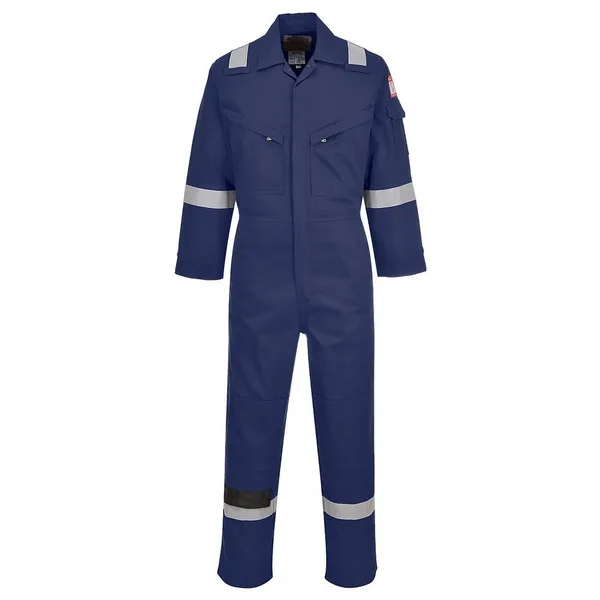 Image of Biz Flame Mens Flame Resistant Lightweight Antistatic Coverall FR28NAR5XL Colour: Navy Blue