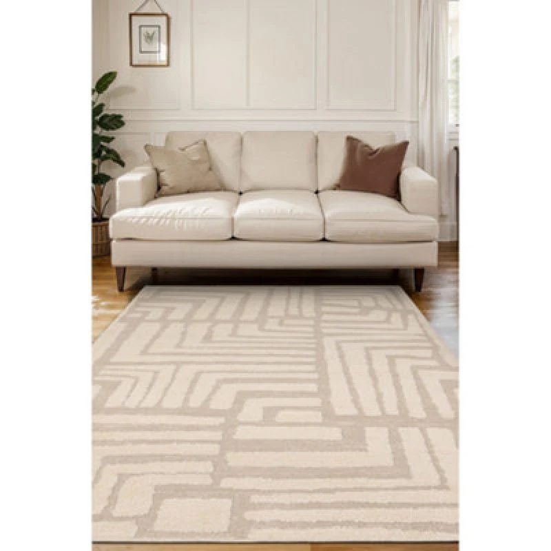Image of Melrose Ava Abstract Illusion Design Cream Beige Large Indoor Area Rug 160/230Cm