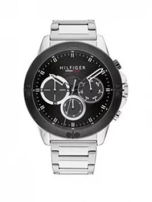 Image of Tommy Hilfiger Harley Black Chronograph Dial Stainless Steel Bracelet Watch, Silver, Men