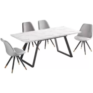 Image of 5 Pieces Life Interiors Sofia Toga Dining Set - an Extendable White Rectangular Wooden Dining Table and Set of 4 Light Grey Dining Chairs - Light Grey