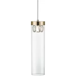 Image of Zumaline Gem Crystal Slim Pendant Ceiling Light, French Gold, Clear, 1x G9