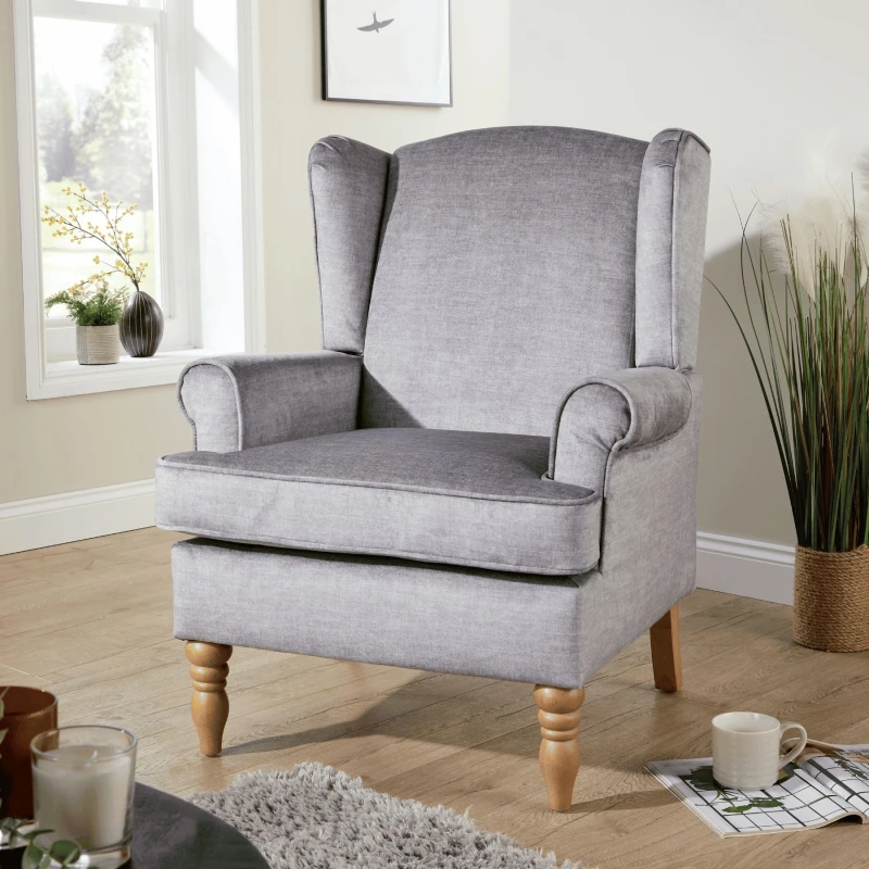 Image of Home Source Helena Fabric Silver Grey Wingback Occasional Armchair