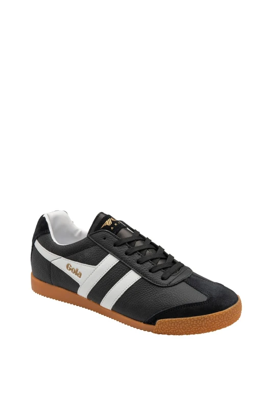Image of Gola Mens 'Harrier Leather' Leather Lace-Up Trainers in Black Size: 7 Black Male 7