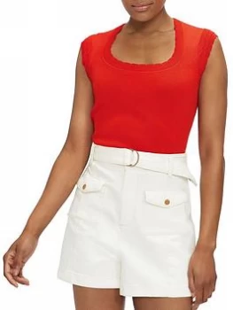 Image of Ted Baker Scallop Detail Knitted Top - Red , Red, Size 1=8, Women