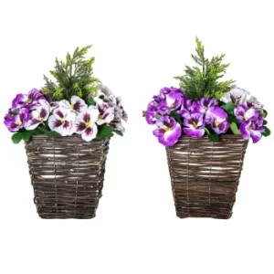 Image of Outsunny 2 Pieces Artificial Phalaenopsis Decorative Plant with Straw Plaiting Pot, Fake Flower, 45cm, White Purple